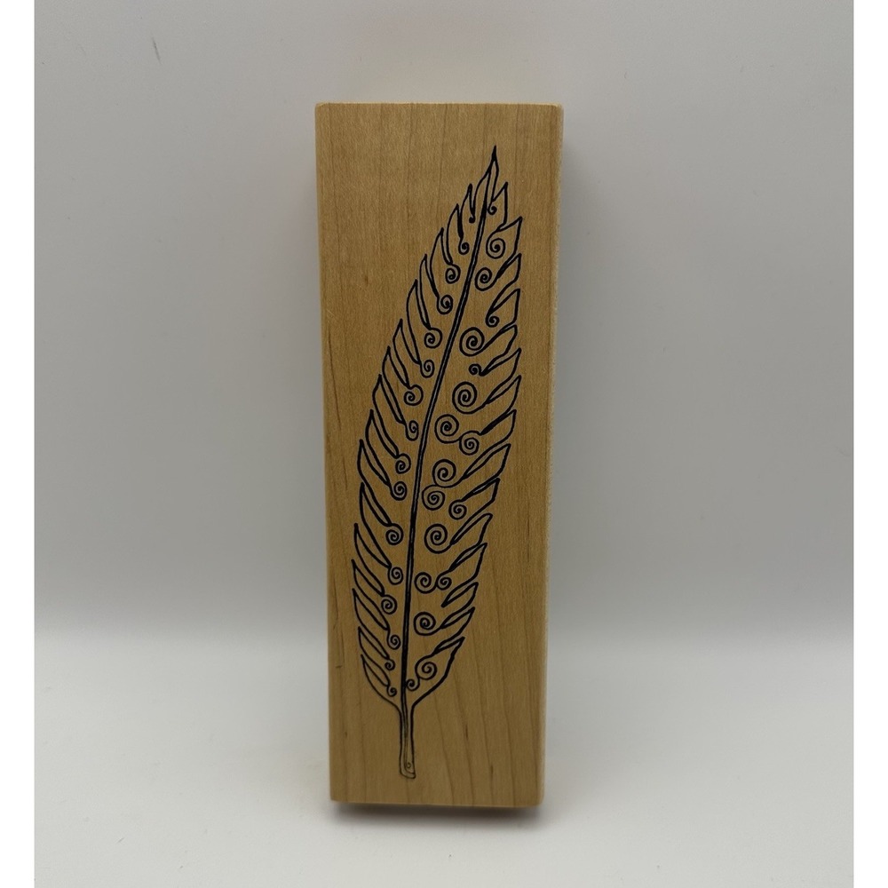 Magenta Large Swirl Leaf Fern 29015P Wood Mounted Rubber Stamp Vintage New 90s
